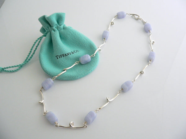 Tiffany & Co Blue Chalcedony Necklace Gemstone Twirl  Pendant Chain Love Gift