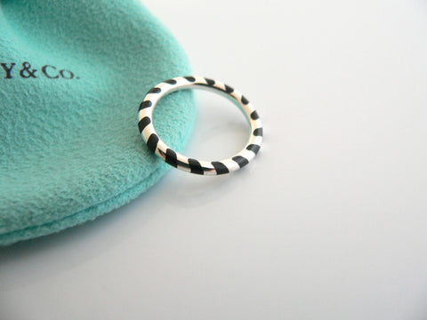 Tiffany & Co Silver Black Enamel Stripe Striped Stacking Ring Sz 5 Gift Pouch