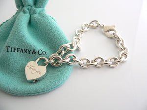 Tiffany & Co Silver I LOVE YOU Heart Bracelet Padlock Charm Bangle Gift Pouch