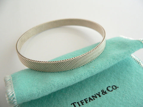 Tiffany & Co Silver Somerset Mesh Weave Bangle Bracelet Gift Pouch Love Art