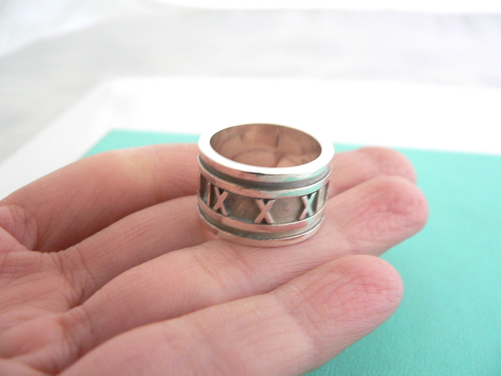 Tiffany & Co Atlas Ring Wide Silver Band Sz 5.5 Statement Love Gift Cool T and C