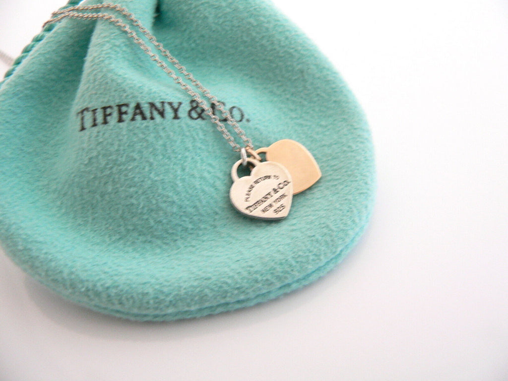 Tiffany Co Silver 18K Rose Gold Return Two Hearts Necklace