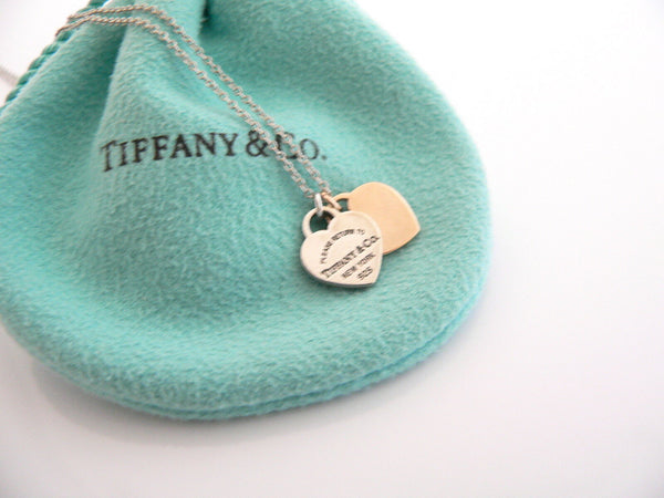 Tiffany & Co Silver 18K Rose Gold Return Two Hearts Necklace Pendant Love Gift