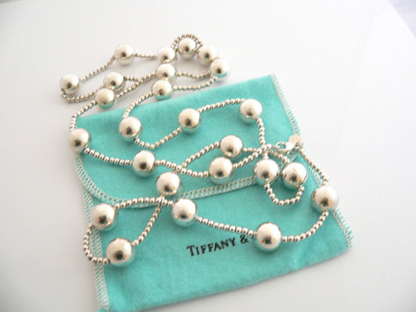 Tiffany & Co Silver Ball Bead Necklace Pendant 37 In Chain Rare Gift Pouch Love