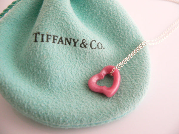 Tiffany & Co Pink Rhodonite Open Heart Necklace Pendant Silver Gift Pouch Love