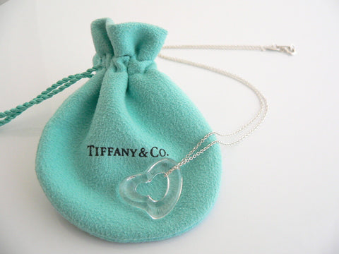 Tiffany & Co Silver Large Rock Crystal Open Heart Necklace Pendant Gift Pouch