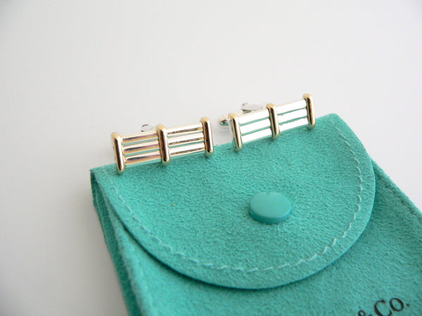 Tiffany & Co Silver Gold Bar Column CuffLinks Cuff Links Gift Pouch Love