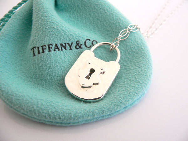 Tiffany & Co Silver Large Locks Necklace Pendant Charm 24 Inch Chain Gift Pouch