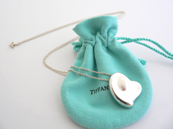 Tiffany Co Heart Necklace Peretti Silver Large Pendant 25 Inch Chain Gift Pouch