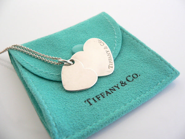 Tiffany & Co Silver Double Hearts Necklace Pendant Charm 18 Inch Gift Pouch Love