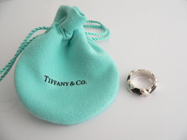 Tiffany & Co Silver Ring Signature X Black Enamel Stacking 4.25 Gift Pouch Love