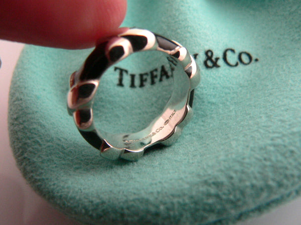 Tiffany & Co Silver Ring Signature X Black Enamel Stacking 4.25 Gift Pouch Love