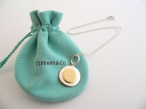 Tiffany & Co Silver 18K Gold CIrcle Necklace Pendant Chain Engravable Gift Pouch