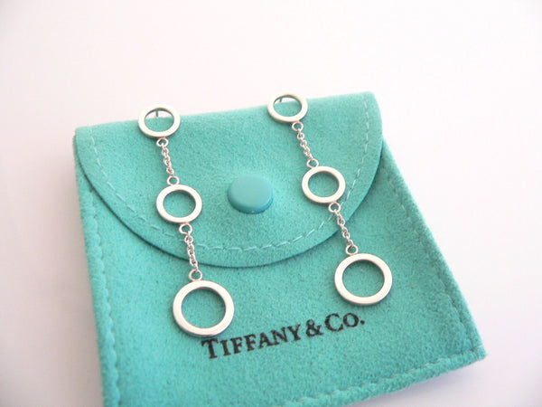 Tiffany & Co Silver 3 Triple Circles Dangling Dangle Earrings Rare Gift Pouch