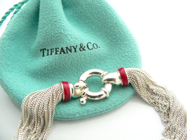 Tiffany & Co Silver Red Enamel Strand Bracelet Bangle Lifesaver Rare Gift Pouch