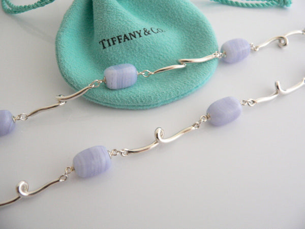 Tiffany & Co Blue Chalcedony Necklace Gemstone Twirl  Pendant Chain Love Gift