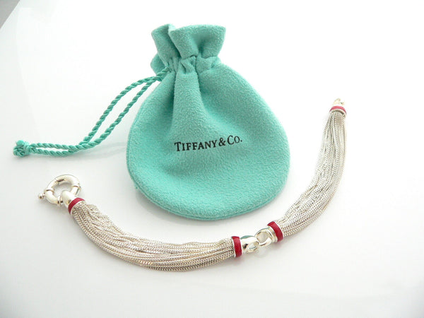 Tiffany & Co Silver Red Enamel Strand Bracelet Bangle Lifesaver Rare Gift Pouch