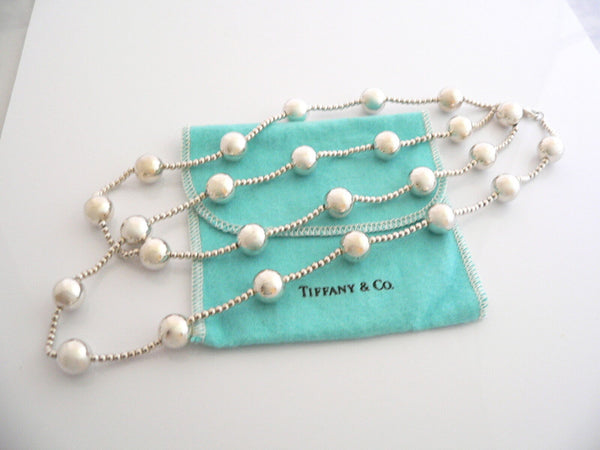 Tiffany & Co Silver Ball Bead Necklace Pendant 37 In Chain Rare Gift Pouch Love