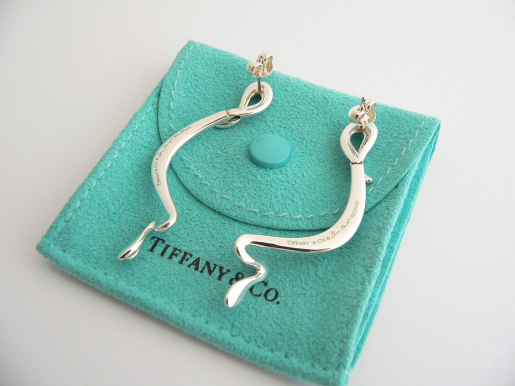Tiffany Co Silver Peretti Snake Dangling Dangle Earrings 2 Inches