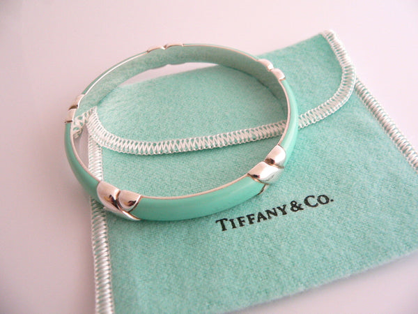 Tiffany & Co Silver Blue Enamel Signature X Bangle Bracelet Wide Gift Pouch Love