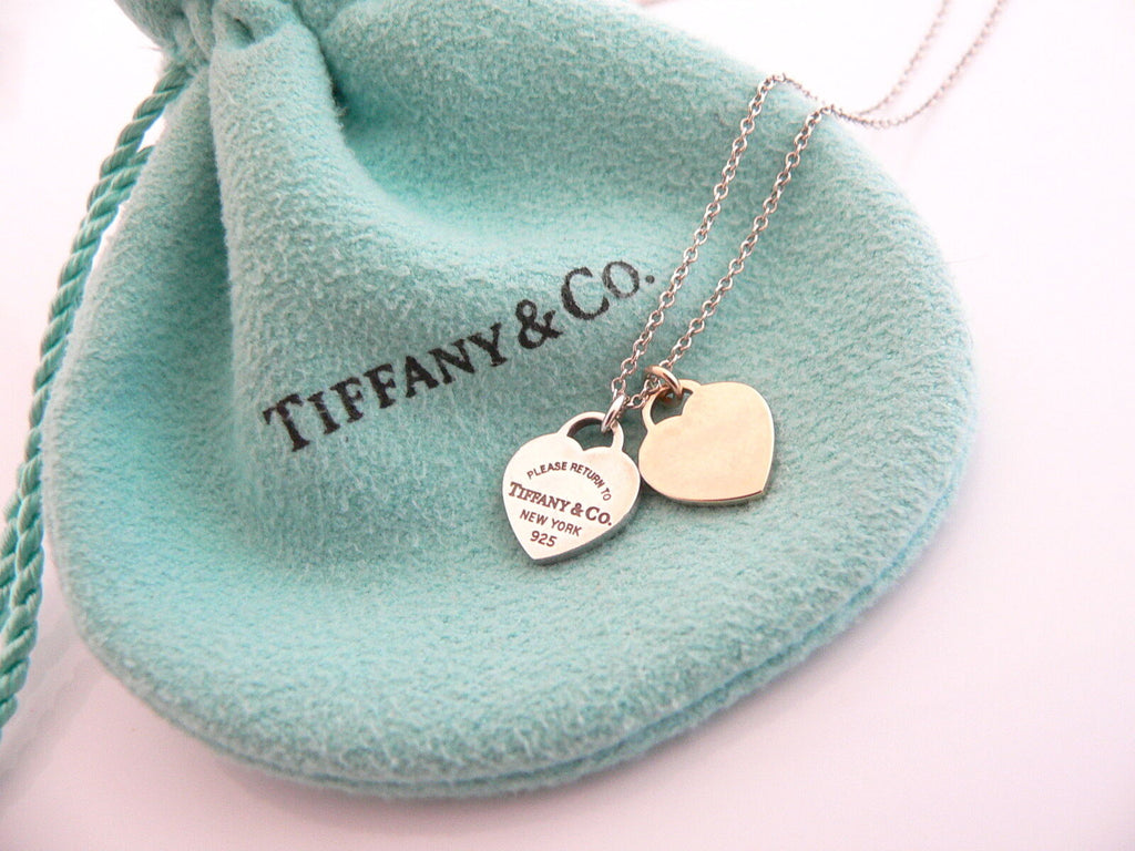 Tiffany & Co Silver 18K Rose Gold Return Two Hearts Necklace Pendant Love Gift