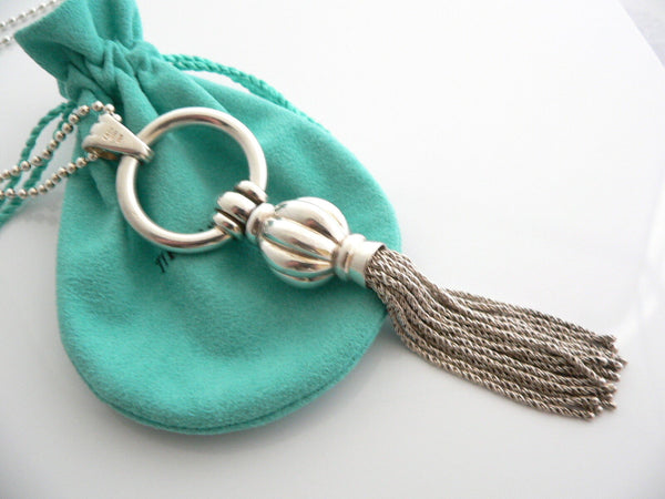 Tiffany & Co Silver Tassel Dangle Dangling Necklace Pendant 34 Inch Gift Pouch