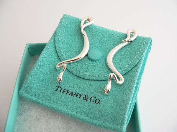 Tiffany & Co Silver Peretti Snake Dangling Dangle Earrings 2 Inches Gift Pouch