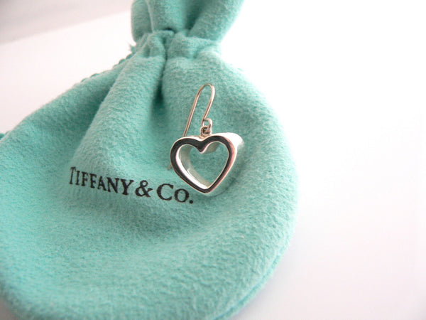 Tiffany & Co Silver Modern Geometric Heart Dangle Dangling Earrings Gift Pouch