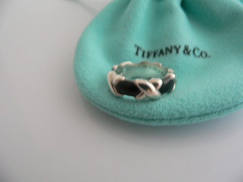 Tiffany & Co Silver Ring Signature X Black Enamel Stacking 4.25 Gift Pouch Love