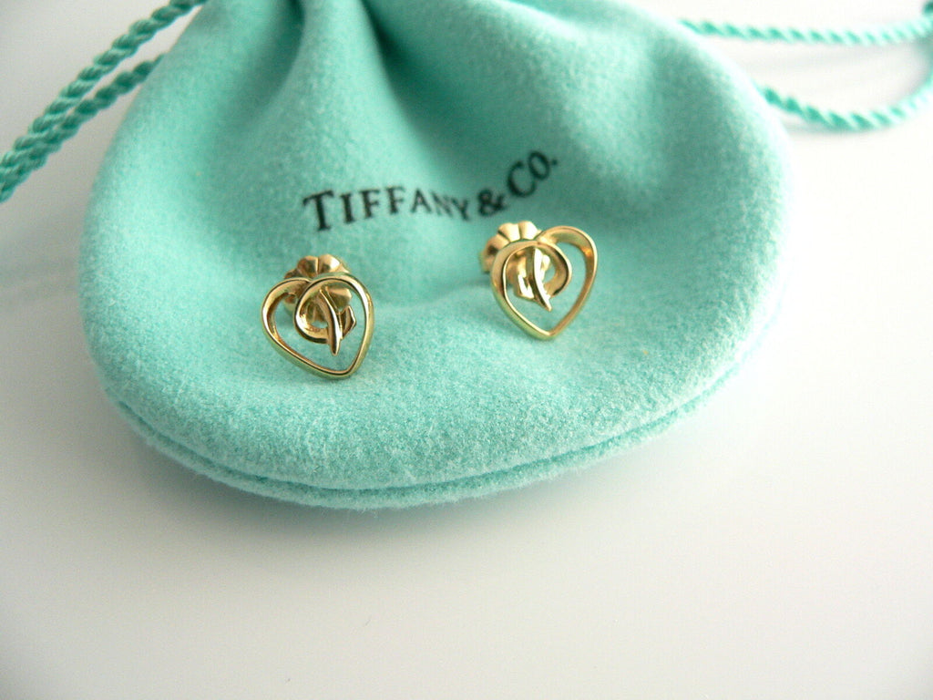 Tiffany Co 18K Gold Heart Earrings Excellent Gift Pouch Love Gift