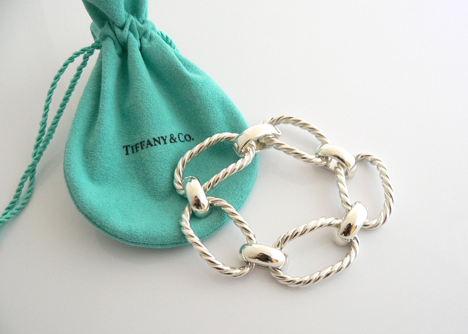 Tiffany & Co Cable Rope Oval Link Bracelet Bangle Silver Love Gift Pouch Classic