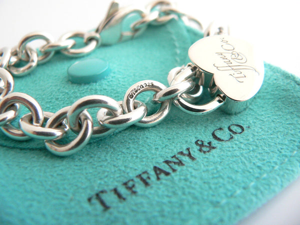 Tiffany & Co Silver Notes Heart Padlock Charm Bracelet Bangle 7.4 Inch Gift Love