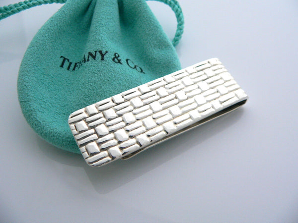 Tiffany & Co Silver Weave Textured Money Clip Holder Rare Gift Pouch Love