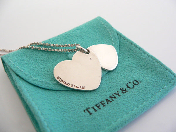 Tiffany & Co Silver Double Hearts Necklace Pendant Charm 18 Inch Gift Pouch Love