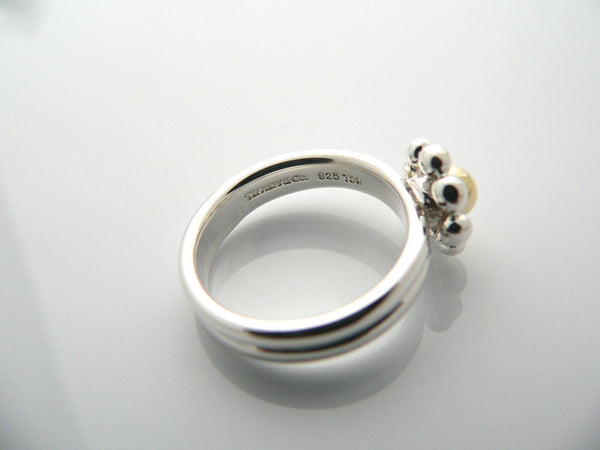 Tiffany & Co Silver 18K Gold Picasso Jolie Flower Bead RIng Band Sz 6 Gift Love