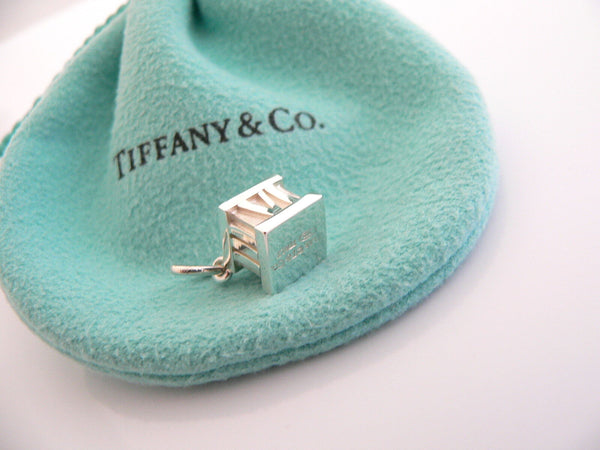 Tiffany & Co Silver Diamond Atlas Cube Charm Pendant Excellent Love Gift Pouch