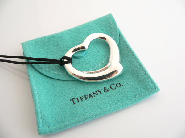 Tiffany & Co Peretti Open Heart Necklace Pendant Silk Cord Large Silver Gift
