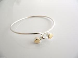 Tiffany & Co Silver 18K Gold Two Hearts Bangle Interlocking Bracelet Gift Love