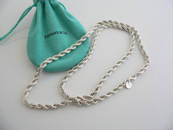 Tiffany & Co Silver Twisted Rope Cable Necklace Chain 24 in Rare Gift Pouch