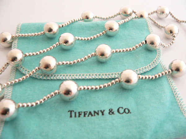 Tiffany & Co Silver Ball Bead Necklace Pendant 37 In Chain Rare Gift Pouch Love