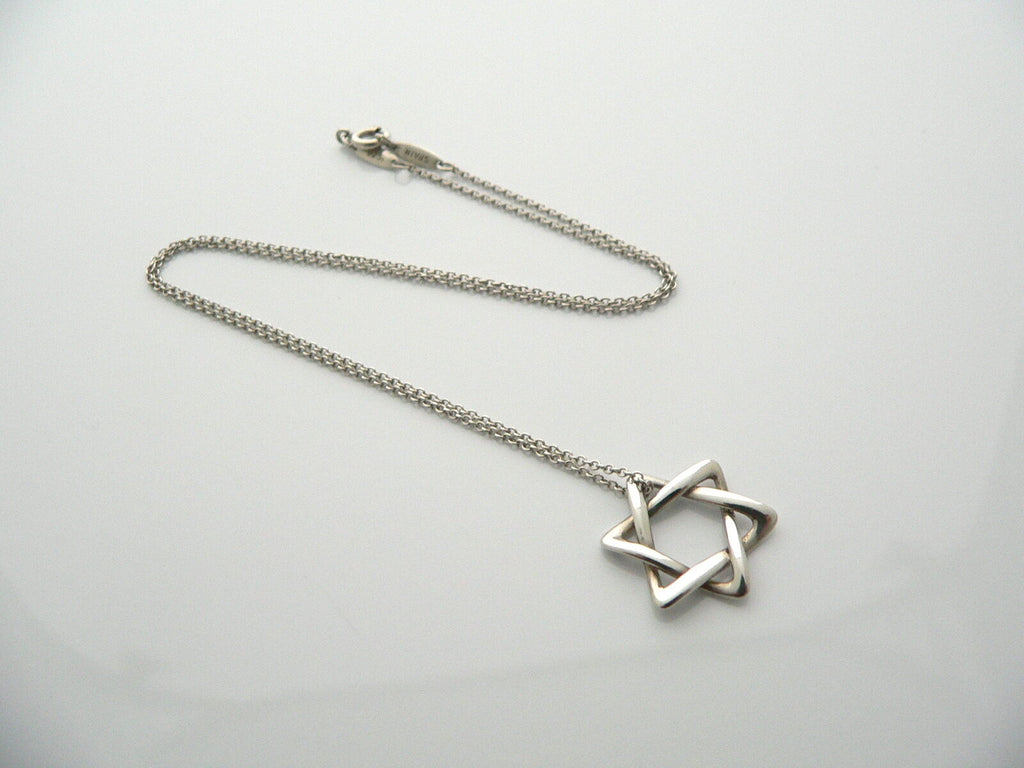 Tiffany Co Peretti Silver Star of David Necklace Pendant Chain