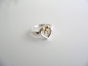 Tiffany & Co Silver 18K Gold Heart Ribbon Bow Ring Band Sz 6 Rare Gift Love