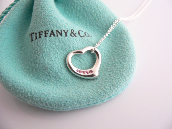 Tiffany & Co Peretti Silver 5 Pink Sapphires Heart Necklace Pendant Chain Gift