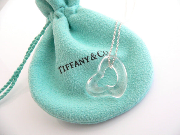 Tiffany & Co Silver Large Rock Crystal Open Heart Necklace Pendant Gift Pouch