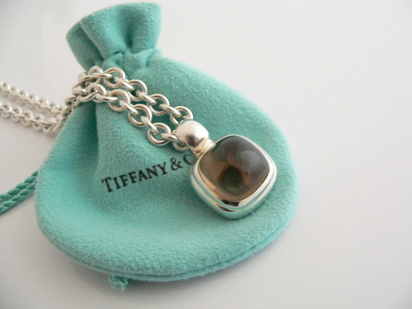 Tiffany & Co Silver Gemstone Toggle Necklace Smoky Quartz Pendant Clasp Gift Art