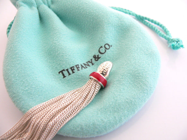 Tiffany & Co Silver Red Enamel Multi Strand Necklace Pendant Gift Love Pouch Box