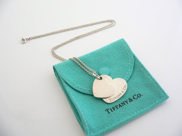 Tiffany & Co Silver Double Hearts Necklace Pendant Charm 18 Inch Gift Pouch Love