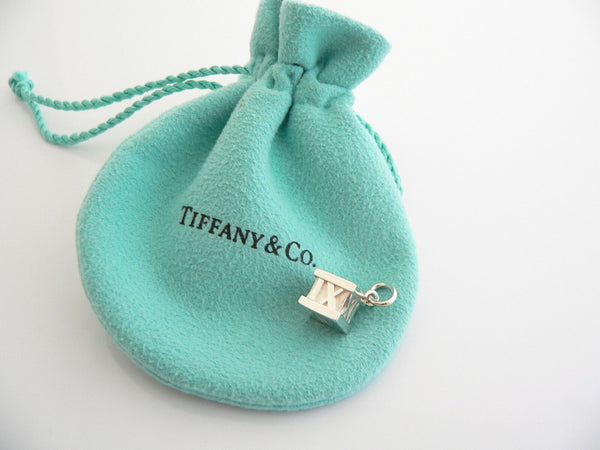 Tiffany & Co Silver Diamond Atlas Cube Charm Pendant Excellent Love Gift Pouch