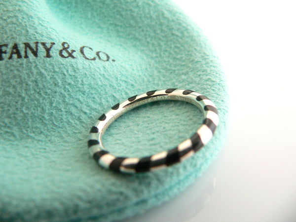 Tiffany & Co Silver Black Enamel Stripe Striped Stacking Ring Sz 5 Gift Pouch