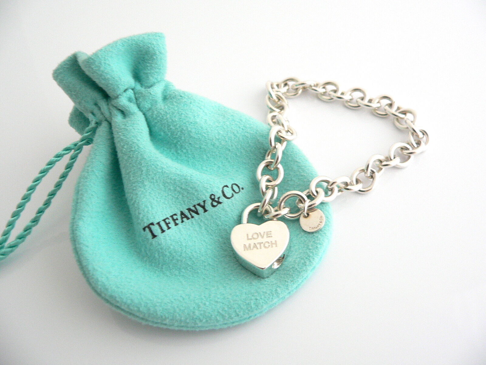 Tiffany & Co Heart Bracelet Love Match Padlock Charm Chain Silver Gift Pouch Art